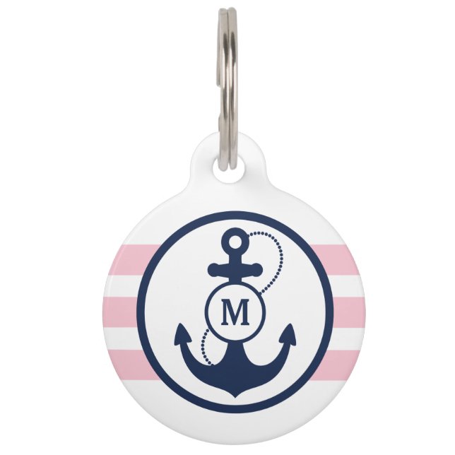 Médaillon Pour Animaux Monogramme nautique rose (Devant)