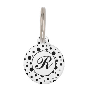 Médaillon Pour Animaux Monogramme noir sur blanc Polka Motif point