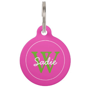 Médaillon Pour Animaux Monogramme rose et vert de diva de très bon goût