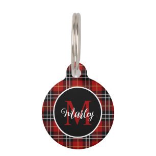 Médaillon Pour Animaux Monogramme Tartan moderne plaqué Nom Personnalisé