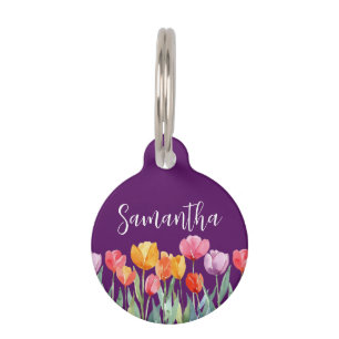 Médaillon Pour Animaux Monogramme Tulipes Fleurs de printemps colorées et