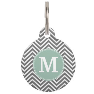 Médaillon Pour Animaux Monogramme vert de coutume de chevrons de charbon