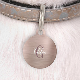 Médaillon Pour Animaux Monomarque Métal Brossé Or Rose Luxe