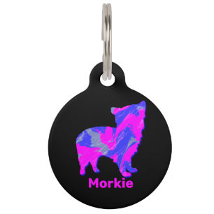 Médaillon Pour Animaux Morkie Chien fou Hot Rose & Blue