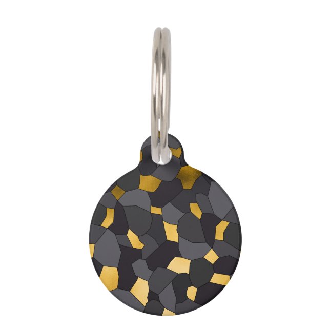 Médaillon Pour Animaux Mosaïque grise et noire d'or élégant élégant (Devant)
