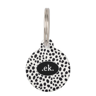 Médaillon Pour Animaux Motif abstrait de chien dalmate à monogramme noir