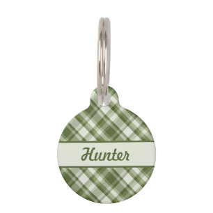 Médaillon Pour Animaux Motif carreaux verts & nom et numéro de compagnie 