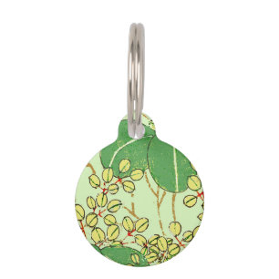 Médaillon Pour Animaux Motif d'art botanique floral de la feuille japonai