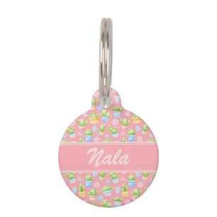 Médaillon Pour Animaux Motif de cactus rose Personnalisé Chien Chien Chie