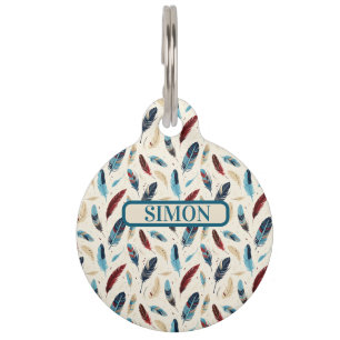 Médaillon Pour Animaux Motif de plume de style sud-ouest amérindien