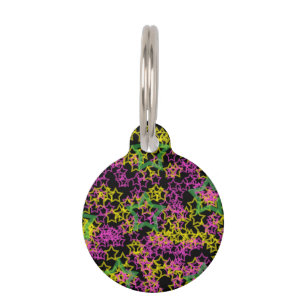 Médaillon Pour Animaux Motif des étoiles rose et jaune