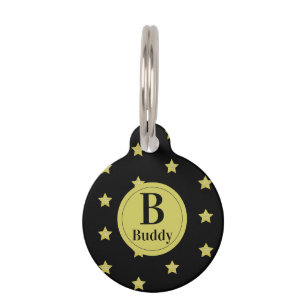 Médaillon Pour Animaux Motif étoile élégant or et noir Monogramme 