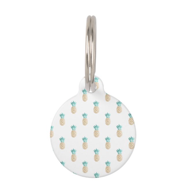 Médaillon Pour Animaux motif frais tropical d'ananas d'or de faux d'été (Devant)