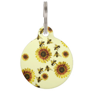 Médaillon Pour Animaux Motif jaune d'été de tournesols et d'abeilles de