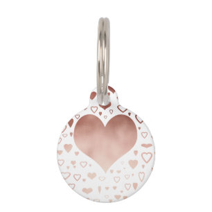 Médaillon Pour Animaux motif rose de coeurs d'or de faux moderne élégan