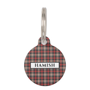 Médaillon Pour Animaux Motif tartan noir rouge et crème personnalisé