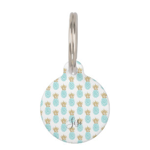Médaillon Pour Animaux Motif tropical d'ananas d'or élégant de faux