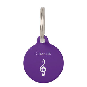 Médaillon Pour Animaux Musical Treble Clef mignon violet