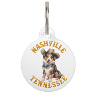 Médaillon Pour Animaux Nashville Tennessee Cowboy Australian Shepherd