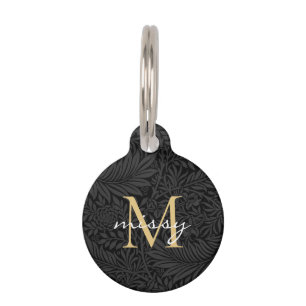 Médaillon Pour Animaux Nom de l'animal de compagnie Black Botanical Gold