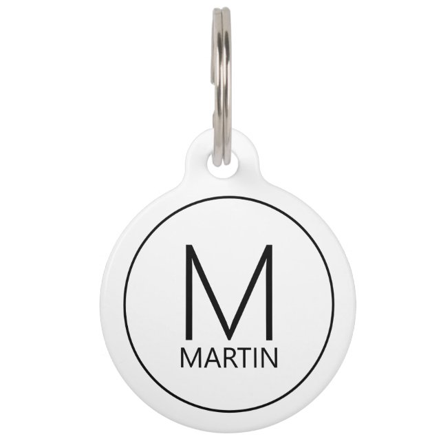 Médaillon Pour Animaux Nom de l'animal et monogramme avec les coordonnées (Devant)