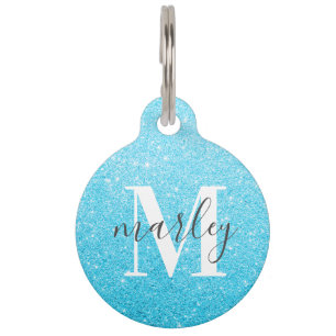 Médaillon Pour Animaux Nom du monogramme de la Parties scintillant bleue