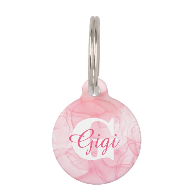 Médaillon Pour Animaux Nom du monogramme en marbre rose (Devant)