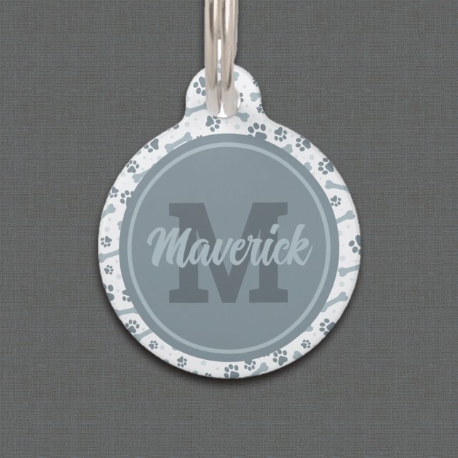 Médaillon Pour Animaux Nom du monogramme gris personnalisé Chien (Créateur téléchargé)