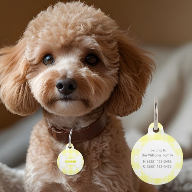 Médaillon Pour Animaux Nom du Motif jaune blanc plaid (Créateur téléchargé)