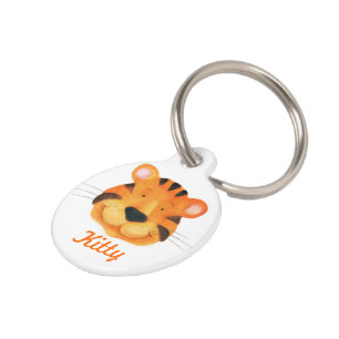 Médaillon Pour Animaux Nom et détails du chat tigre peint mignon