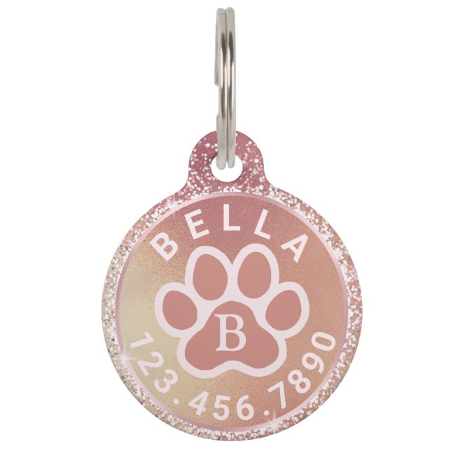 Médaillon Pour Animaux Nom et téléphone du monogramme | Balise Peach Pink (Devant)