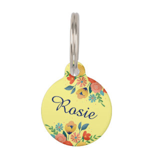 Médaillon Pour Animaux Nom jaune floral joyeux du printemps