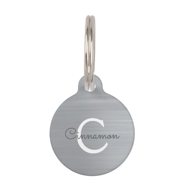Médaillon Pour Animaux Nom Monogramme Métallisé Feuille d'Argent (Devant)