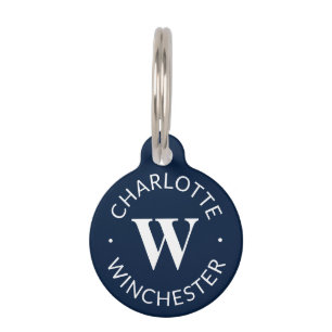 Médaillon Pour Animaux Nom monographique moderne Info marine bleu foncé b