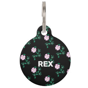 Médaillon Pour Animaux Nom personnalisé Numéro Chien Rose - Rosa Canina