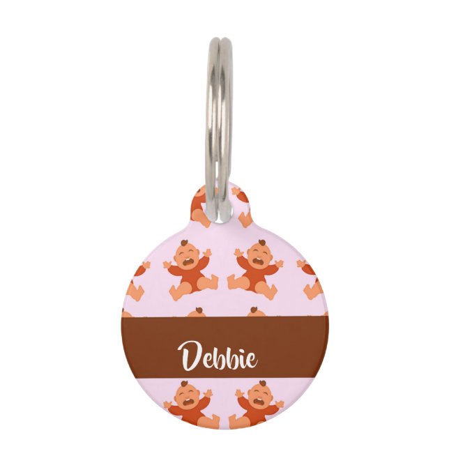 Médaillon Pour Animaux Nom personnalisé pleurant des bébés roses (Devant)