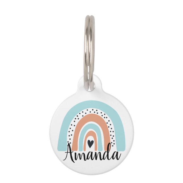 Médaillon Pour Animaux Nom personnalisé Rainbow Heart Blue Peach (Devant)