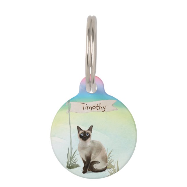 Médaillon Pour Animaux Nom personnalisé Siamese Chat Pet (Devant)
