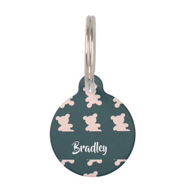 Médaillon Pour Animaux Nom personnalisé silhouette d'ours en peluche rose (Devant)