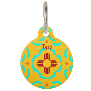 Médaillon Pour Animaux Nouveau-Mexique Red Zia Turquoise Plumes