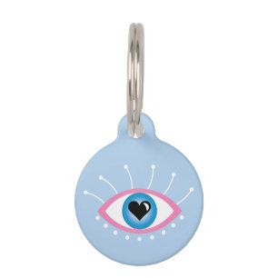 Médaillon Pour Animaux Oeil mal grec avec cils rose bleu