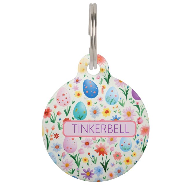 Médaillon Pour Animaux Oeufs de Pâques et Fleurs Dainty (Devant)