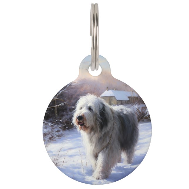 Médaillon Pour Animaux Old English Sheepdog Laisser neiger Noël (Devant)