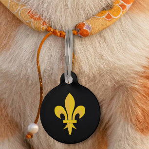 Médaillon Pour Animaux Or Fleur de Lis en noir