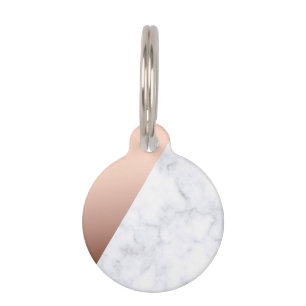 Médaillon Pour Animaux Or rose de marbre blanc géométrique élégant de