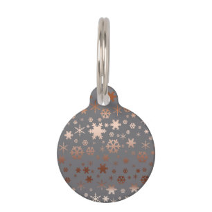 Médaillon Pour Animaux Or rose de Noël de motif élégant de flocon de