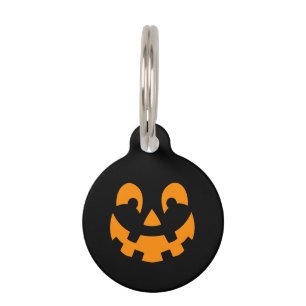 Médaillon Pour Animaux Orange Happy Halloween visage Citrouille sur noir