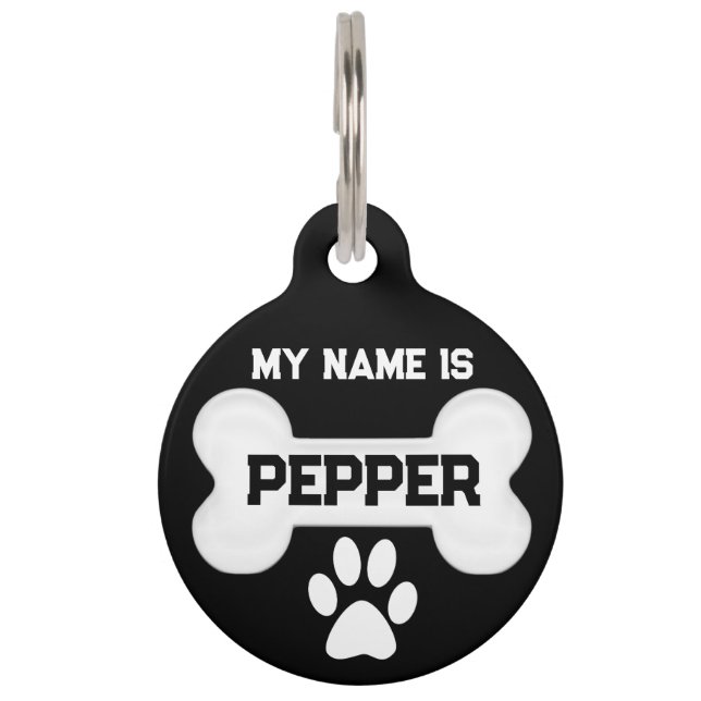 Médaillon Pour Animaux Os blanc chien | Personnaliser (Devant)