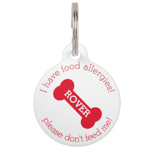 Médaillon Pour Animaux Os de chien rouge - Allergies alimentaires Alerte 