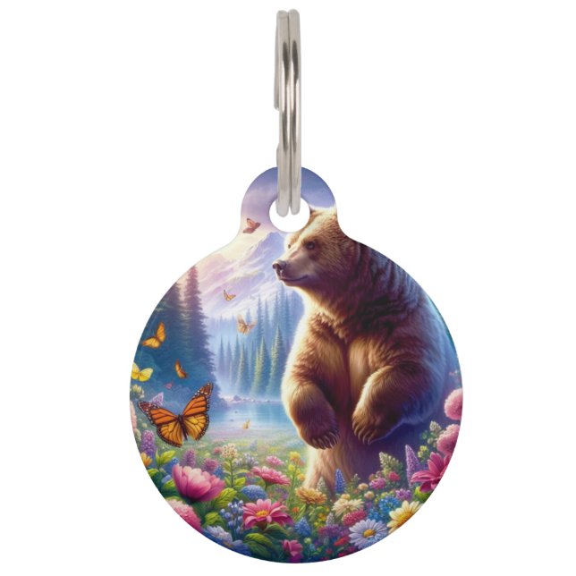 Médaillon Pour Animaux Ours et papillons mignons et colorés (Devant)